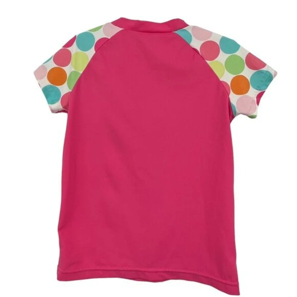 Gymboree Rash Guard Girls 9 Pink Excellent Polka Dot Flip Flop Applique Shirt‎